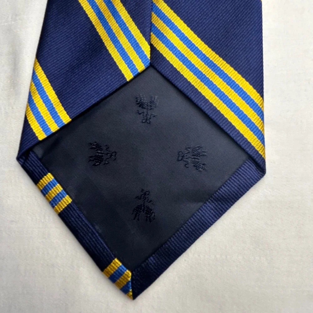 Vintage Brooks Brothers Makers Silk Tie Navy Gold Blue Stripe USA Made England